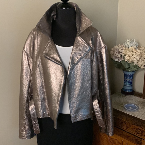 Bronze Gold Leather 1980s Glam Rock Leather Jacket - Picture 9 of 14